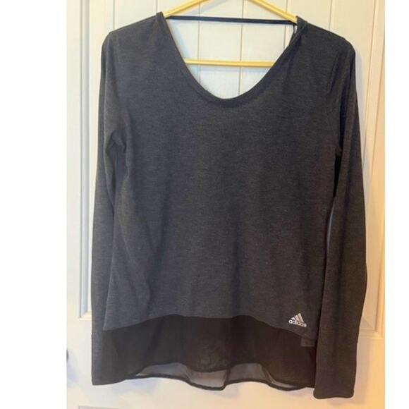 Adidas Climalite shirt gray heathered mesh scoop back long sleeves S - Picture 3 of 7